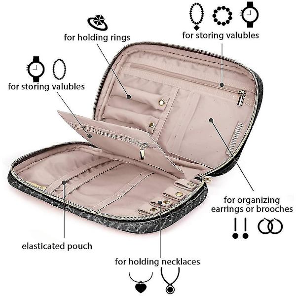 Rejse Smykke Organizer Etui Bærbar Smykke Opbevaringspose Sort