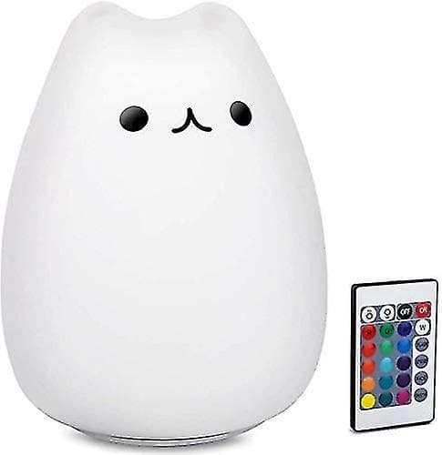 Children's Night Light, Kids Cat Lamp, Remote Control Dimmable Light With 16 Rgb