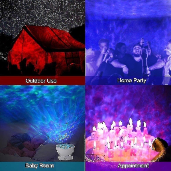 LED Projektorlampe, Ocean Waves Projektor Natlampe med Fjernbetjening, Timer / 7 Farvetilstande / 6 Musiklyde, Til Soveværelse / Børn / Jul / Gave