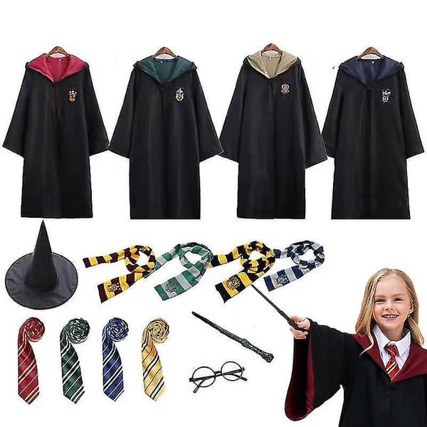 Harry Potter 6-delt Sett Magisk Trollmann Cosplay Kostyme Kappe Kappe Yellow 125CM