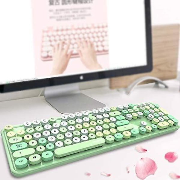 104-tasters Trådløst Bluetooth-tastatur, 2,4 GHz stabil tilkobling, kompatibelt med de fleste PC-systemer, datamaskiner, bærbare datamaskiner (grønn og fargerik)