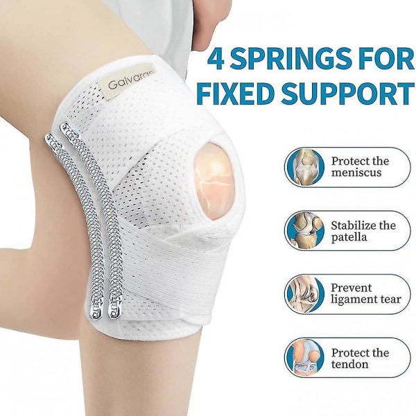 Galvaran Knee Brace With Side Stabilizers For Meniscal Tear Knee Pain Acl Mcl Arthritis Injuries Recovery, Breathable Adjustable Knee Support-white L