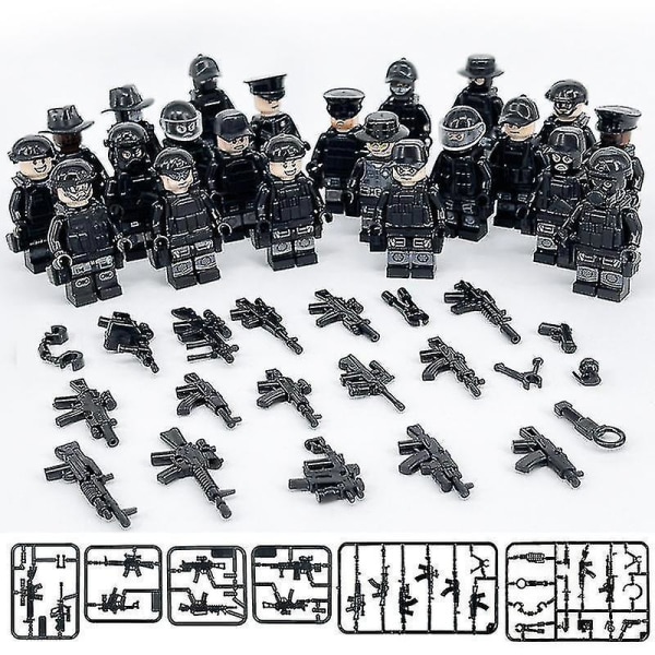 Military Building Blocks Series Black Swat And Off-road Vehicle Set Small Particles Assembled Minifigure Toy 12pcs