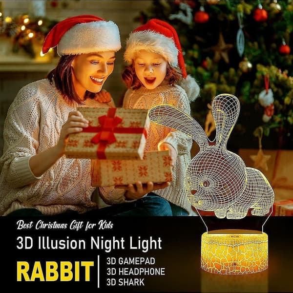3d Night Light For Kids Bunny 3d Illusion Lamp With 16 Colors Changing Touch Switch