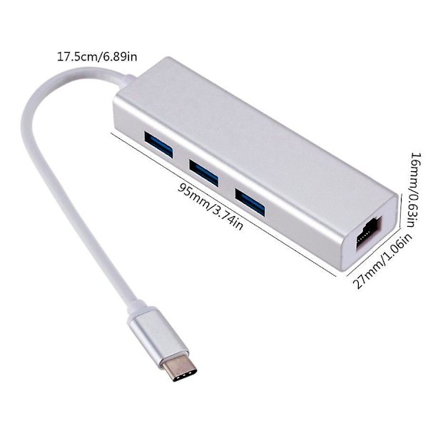 Type C Han til Ethernet Hun + 3 X Usb 3.0 / 3.1 Hun