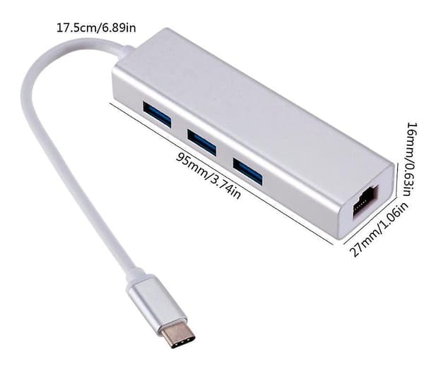 Type C Hann til Ethernet Hunn + 3 X Usb 3.0 / 3.1 Hunn