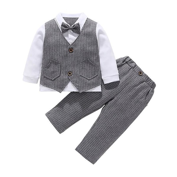 Baby Formal Gentleman Outfit With Bow Tie Spring&autumn Baby Boy Clothes Set Birthday Supply Gray 100