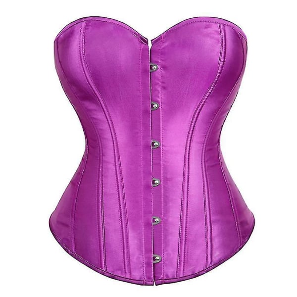 Dame Bustier Korset Top Sexet Lingerisæt Sort Satin Taljeformende PURPLE L