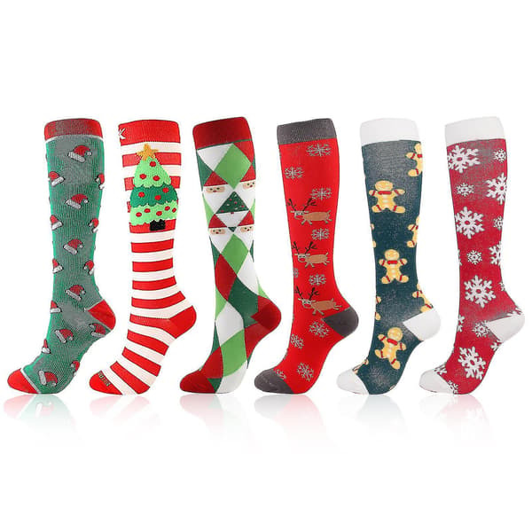 6 Par Julestrømper Kompressionsstrømper Knæhøje Strømper Nylon Hyggelige Strømper M