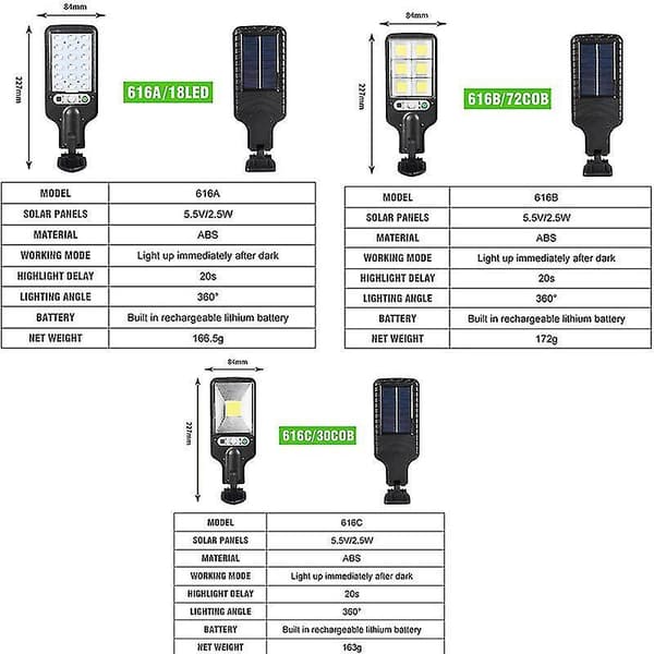 New Outdoor Solar Street Light Waterproof Sensor Garden Light Rotatable Bracket Garden Light Wall 616A-18LED