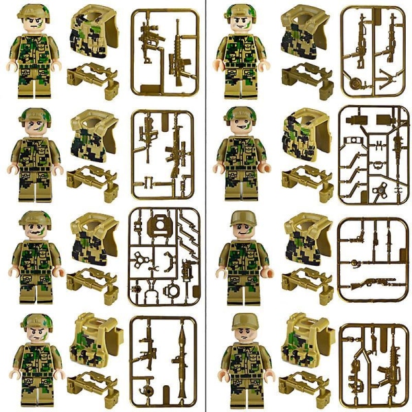 Spike Field Troops Minifigure Military Series With Weapons Building Blocks 8pcs