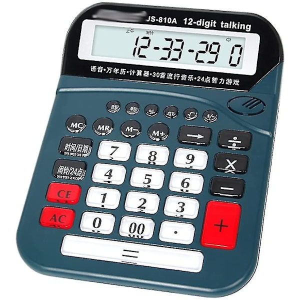Sxbd Lommeregnere Kontor Bordregner 12 Cifret Stort LCD Display Ægte Stemme Finansiel Regnskab Hjemmekontor