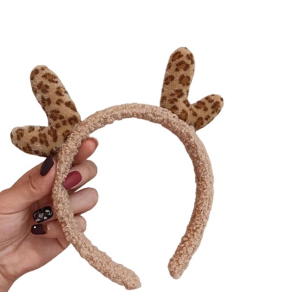 Cute Antler Plush Headband Christmas Hair Hoop Non-slip Headwear Accessories Khaki