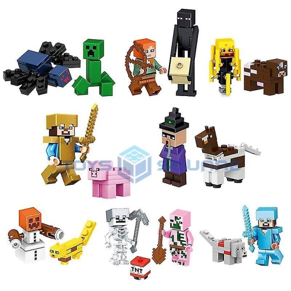 The Steve Alex Villager Skeleton Enderman Action Figures Model Building Blocks Bricks Set Gifts Toys For Children E set