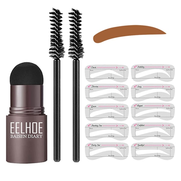 Eyebrow Stamp Shaping Kit Reusable Makeup Brow Powder Stencil Portable Waterproof Cosmetic Set Medium Brown