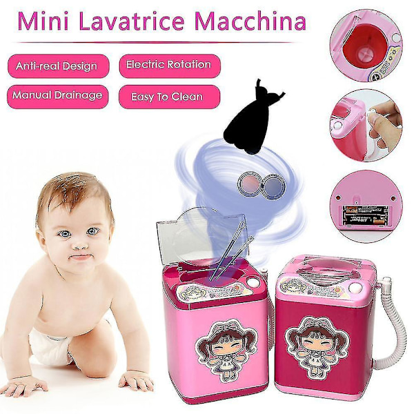 Mini-pyykinpesukone lelu meikkisiveltimien puuterivippojen puhdistuskone rose