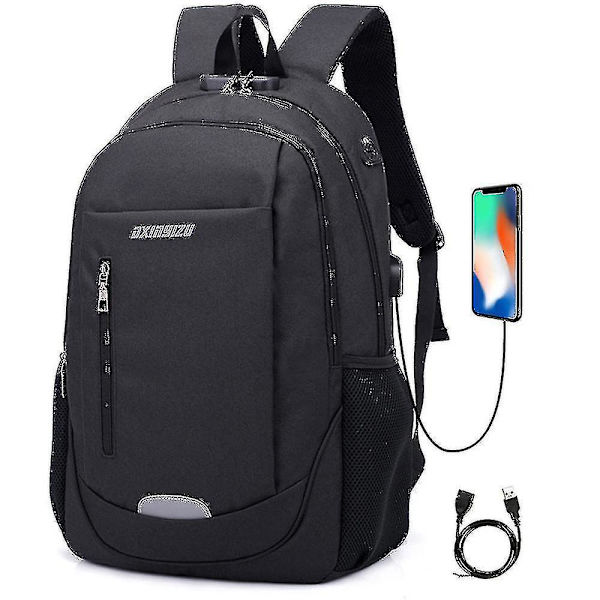 Student School Bag Usb Charging Travel Bag Computer Backpack black