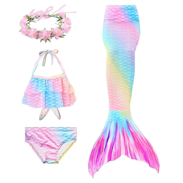 Kids Girls Mermaid Tail Bikini Set Swimwear Swimsuit Swimming Costume Included Garland Headband Color 9 12-13Years