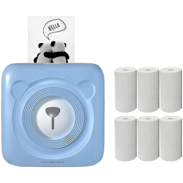 Mini Printer, Wireless Thermal Label Printer, Sticky Note Receipt, Suitable For Android Ios Smart Phone Windows, With 6+1 Printing Paper Roll blue