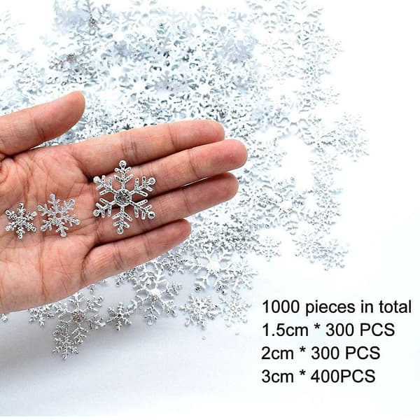 1000 stk. Glitter Snøfnugg Ornamenter Julepynt Silver