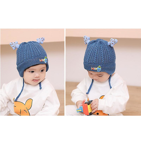 Børne Baby Hue Blød Varm Kabelstrikket Beanie Småbørn Pige Efterår Vinter Huer Blå Blue