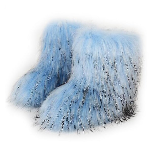 Women's Warm Cute Furry Leather Boots Winter Snow Boots blue Size 43