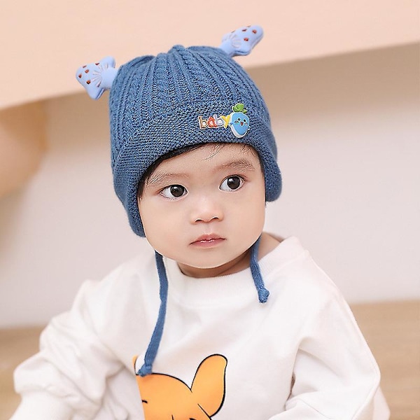 Børne Baby Hue Blød Varm Kabelstrikket Beanie Småbørn Pige Efterår Vinter Huer Blå Pink