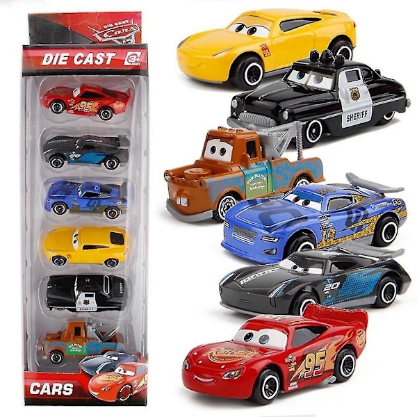 6 stk./lot Gutter Mini Racerbil Lynet McQueen Mater Legering Skyveleke