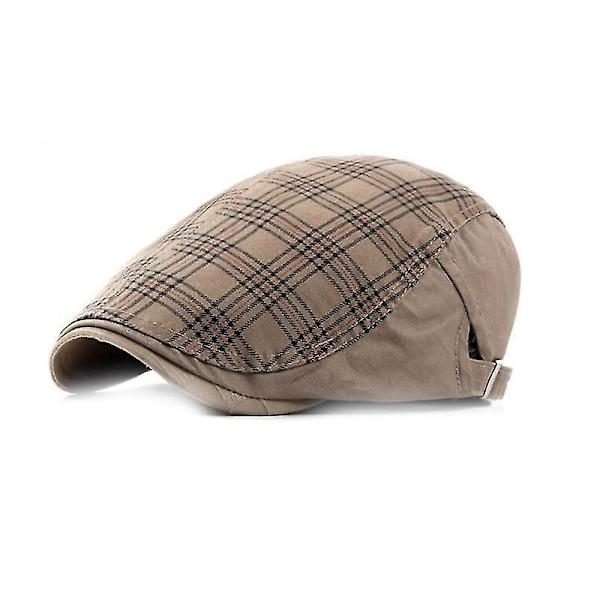 Plaid Pattern Men Breathable Cotton Newsboy Cap Soft Material F Khaki