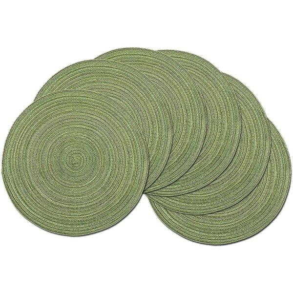 Set Of 6 Round Woven Placemats,washable,round Cotton Placemats,washable,heat-resistant And Non-slip,diameter 35cm,beige Green