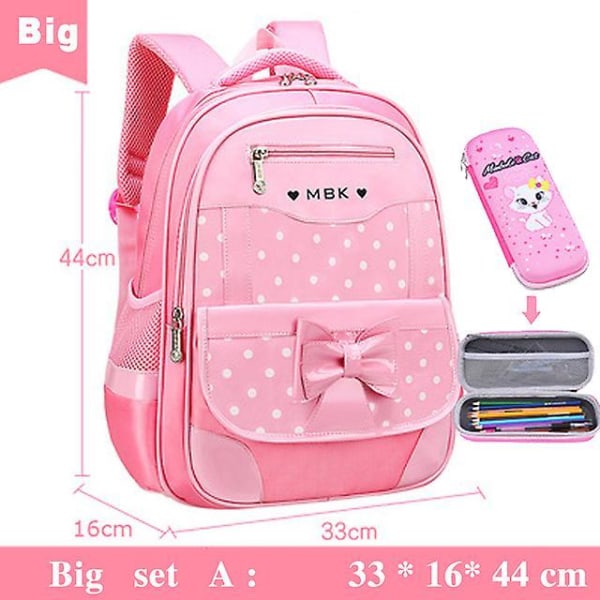 Girls&#39; School Backpack Children School Bag 1 Grade Kids Book Bag Orthopedic Primary Schoolbag Princess Backpack Mochila Infantil Pink Big set A