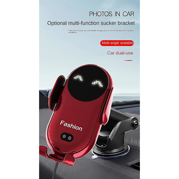 Smart bil trådløs lader mobiltelefonholder automatisk sensor bilholder Red