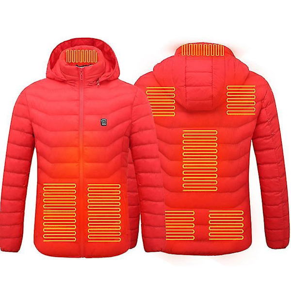 Varmejakke, Vinter Udendørs Varm Elektrisk Varmejakke, 8 Varmezoner, Super Varm Jakke red XL