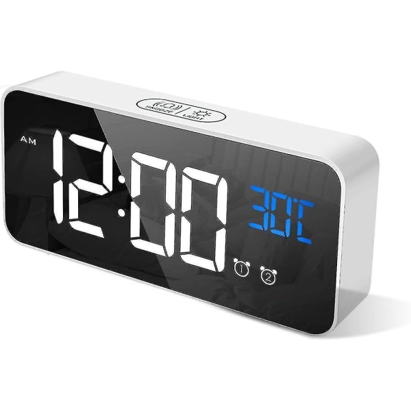 Led Digital Alarm Clock, Digital Alarm Clock Mirror Desk Clock Usb Rechargeable Travel Alarm Clock With 2 Alarms/snooze/temperature