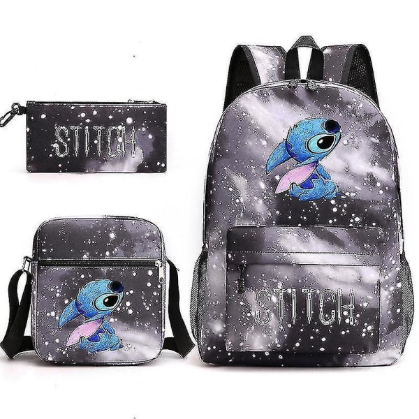 Lilo &amp; Stitch Stitch Backpack Three-piece Set School Bag starry grey