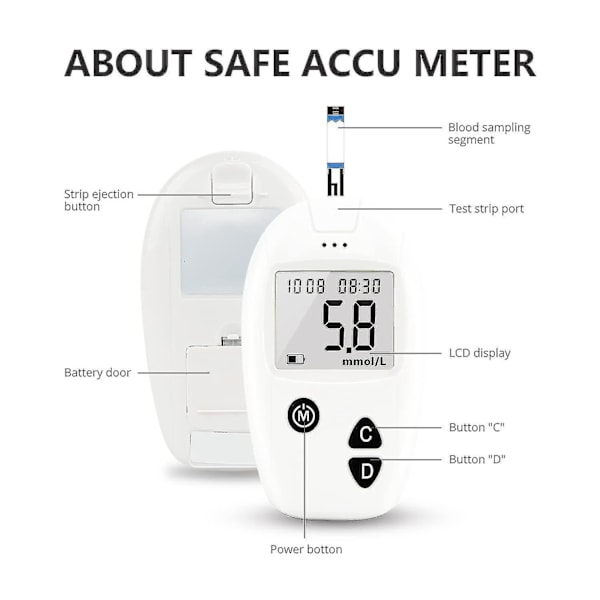 Blood Sugar Monitor Diabetes Testing Kit With 50 No Coding Test Strips 50 Lancets