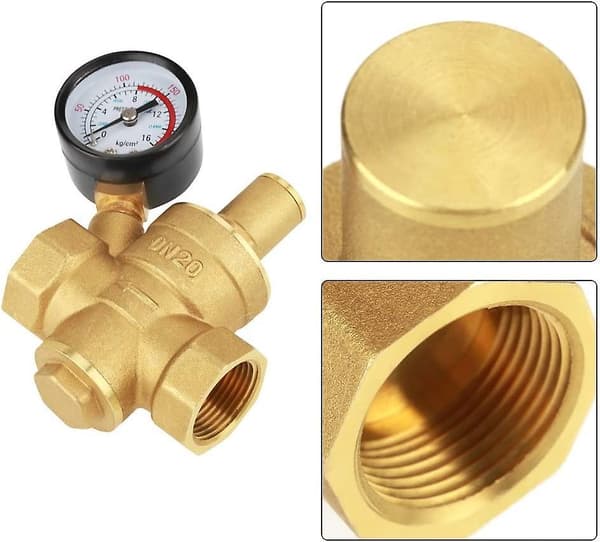 Trykregulator, Dn20 Messing Vandtrykregulator Justerbar Reducer med Ruikalucky Måler