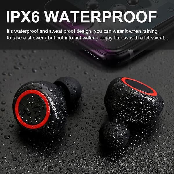 Trådløse Bluetooth-kompatible 5.0 Touch Control Øretelefoner med Mikrofon og Opladningsboks Black Red