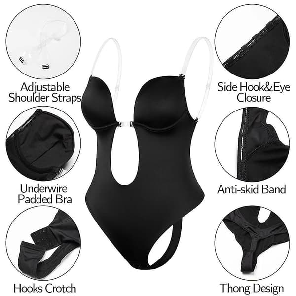 Dame Dyb V-udskæring Body Shaper Stropløs Rygløs Shapewear Black M