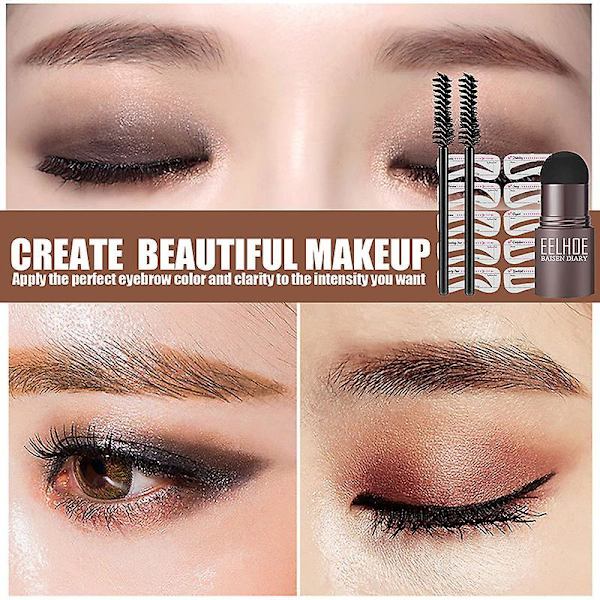 Eyebrow Stamp Shaping Kit Reusable Makeup Brow Powder Stencil Portable Waterproof Cosmetic Set Medium Brown
