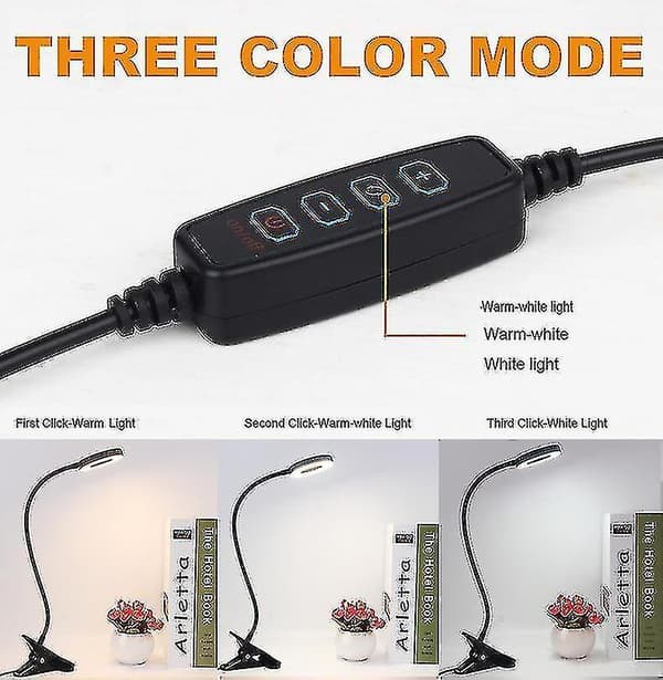 Clip-on Led Reading Light Usb Rechargeable Table Desk Lamb With Flexible Clamp