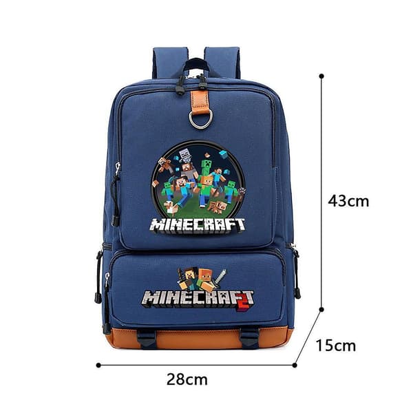 Minecraft ungdoms vandtæt skoletaske rygsæk Navy blue