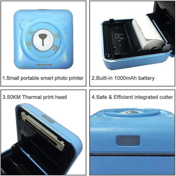 Mini Printer, Wireless Thermal Label Printer, Sticky Note Receipt, Suitable For Android Ios Smart Phone Windows, With 6+1 Printing Paper Roll blue