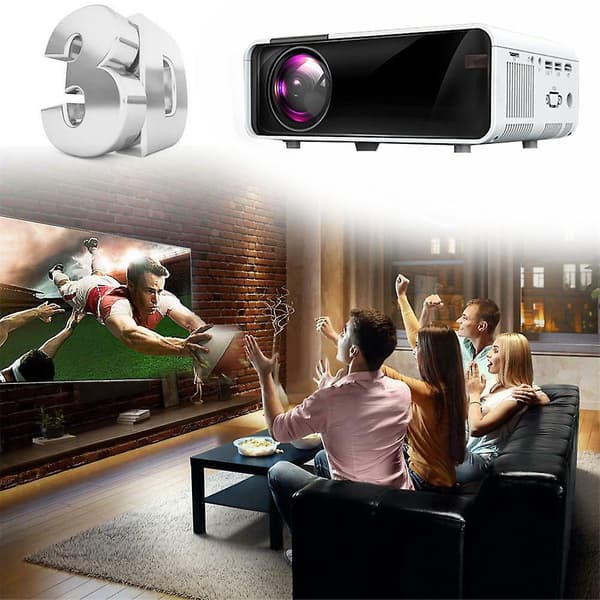 Wifi Projektor, 1080p 3d Bluetooth Mini Android 6.0 LCD Projektor Hjemmebiograf White EU Plug
