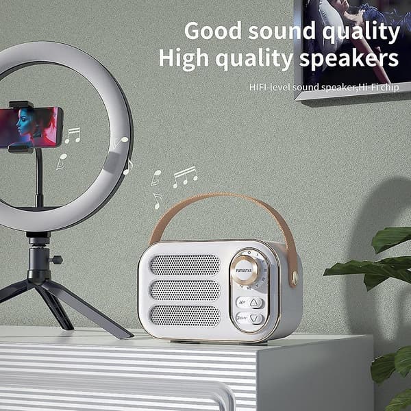 Mini Bluetooth 5.0 Langaton Klassinen Kaiutin Auto Retro Audio Ulkokäyttöön Kannettava Matka White