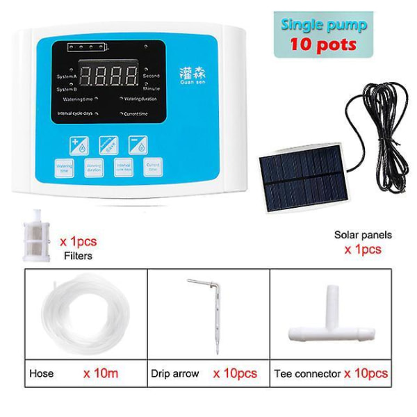 Intelligent Drip Irrigation Water Pump Timer System Garden Automatic Watering Device Solar Energy Charging Potted Plant single pump 10m blue