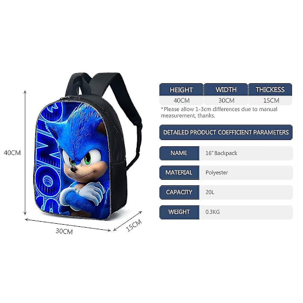 Cartoon Backpack Hedgehog Sonic Bag School Bag Kids E