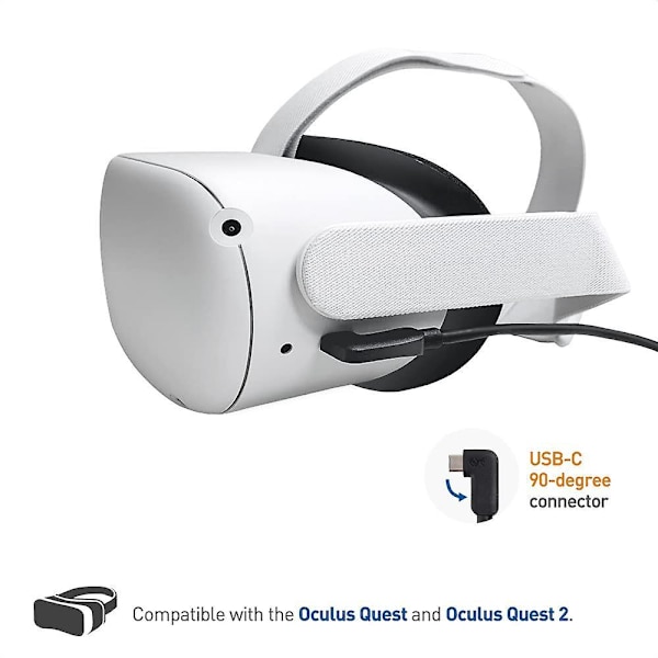 Quest 2 Link Cable 5m Type-c To Type-c 90 Degree Signal Booster 5gbps Data Transfer - Virtual Reality Headset Gaming Pc Black 2M
