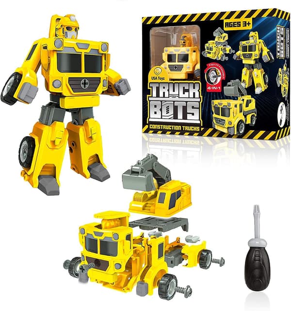 Construction Truck Robots For Kids, 4-in-1 Action Robot (19 Pieces)