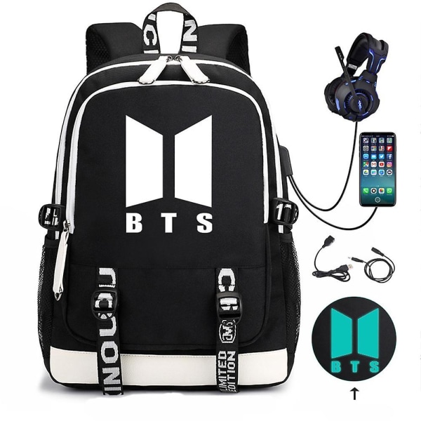 BTS Backpack USB Rechargeable Backpack Large Capacity Student School Bag Color1